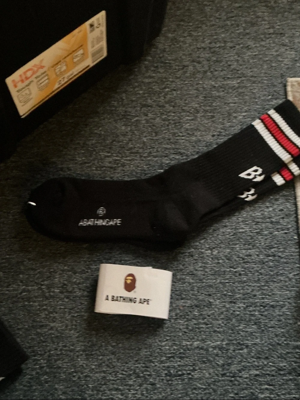 Black Crew Socks with Red & White Stripes